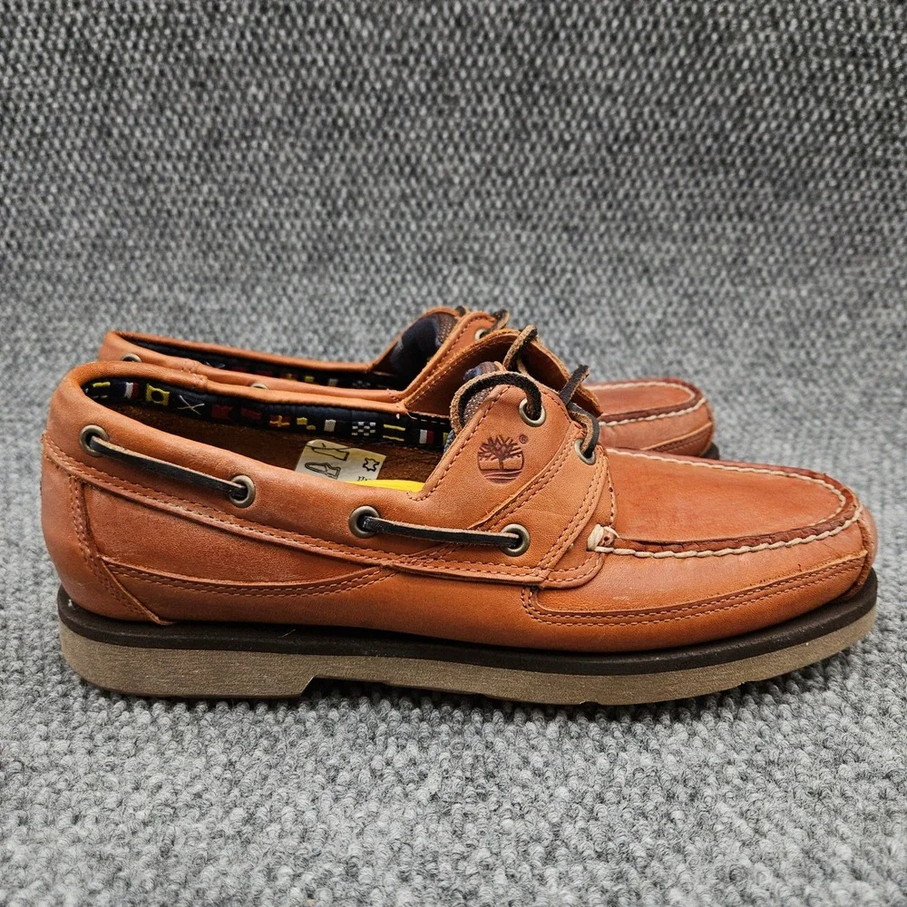 Timberland (Men's 10) Brown 2 Eye Boat Shoes Classic Leather Nautical Loafers